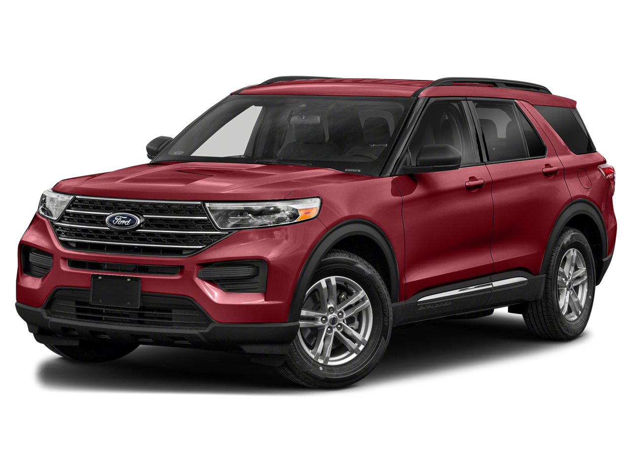 2022 Ford Explorer XLT in Rapid Red Metallic Tinted Clearcoat — front three-quarter view