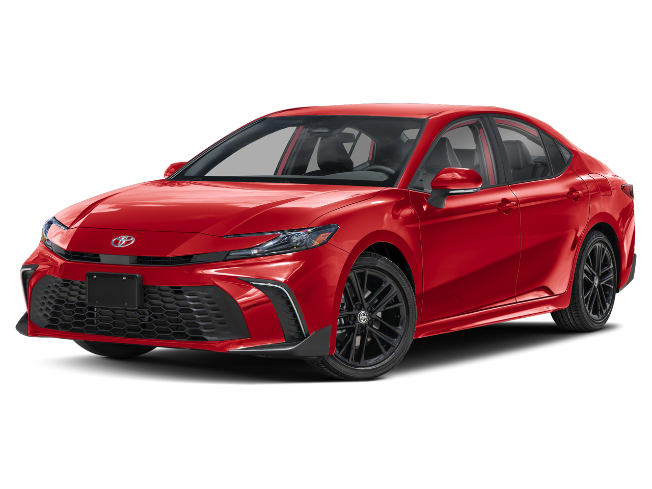 2026 Toyota Camry SE in Supersonic Red — front three-quarter view