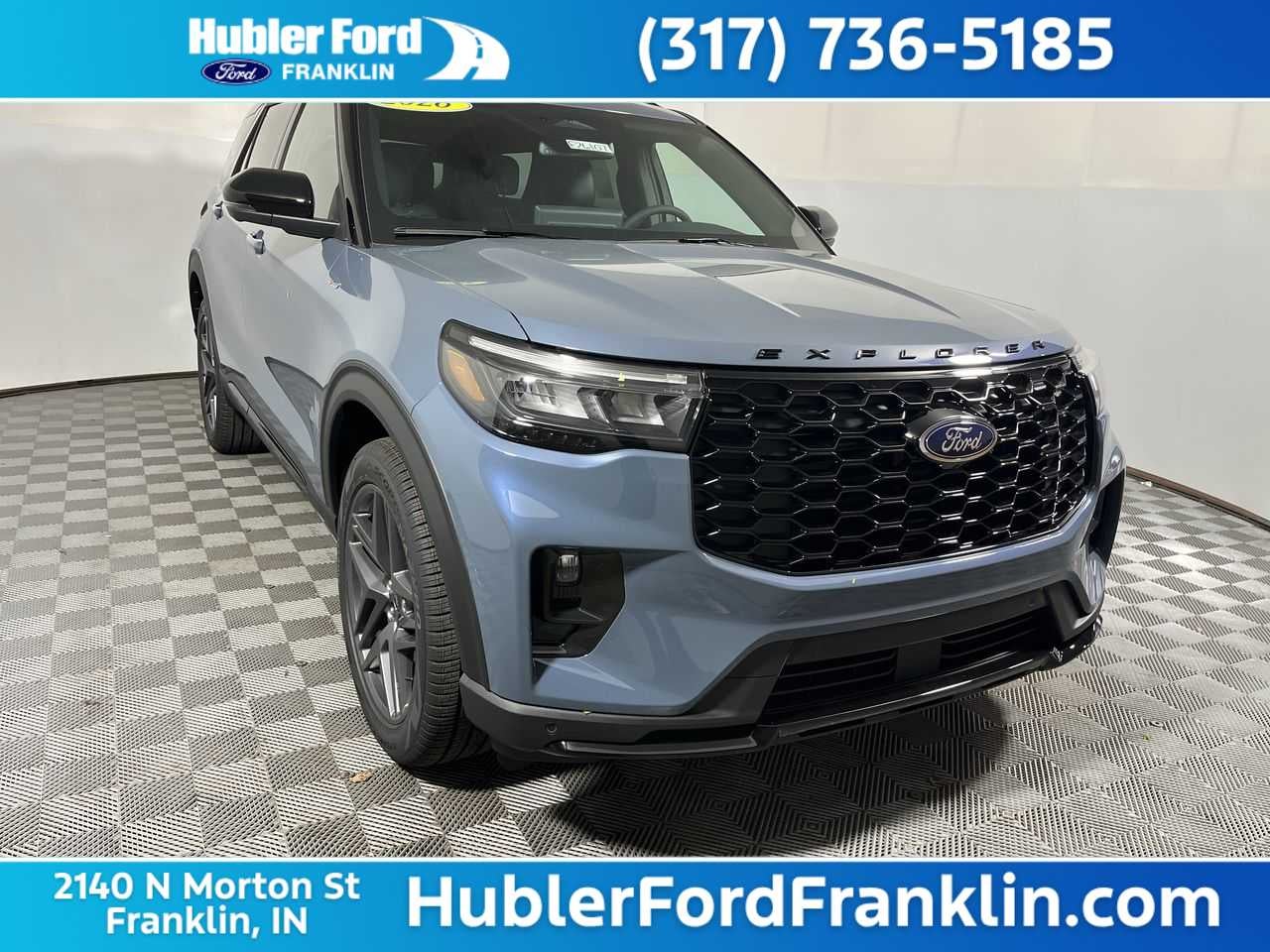 2026 Ford Explorer ST-Line in Vapor Blue Metallic — front three-quarter view