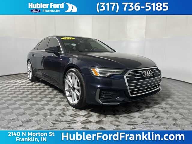 2021 Audi A6 Premium Plus in Navarra Blue Metallic — front three-quarter view