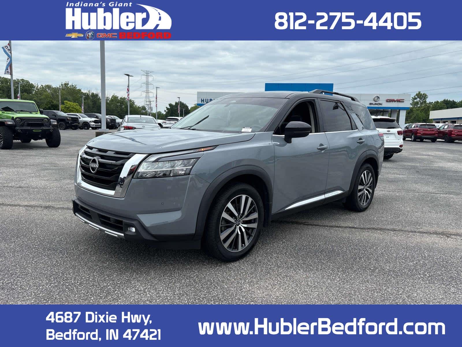 2022 Nissan Pathfinder Platinum in Gray — front three-quarter view
