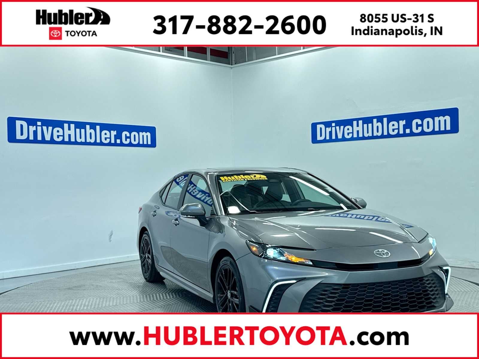 2025 Toyota Camry SE in Heavy Metal — front three-quarter view