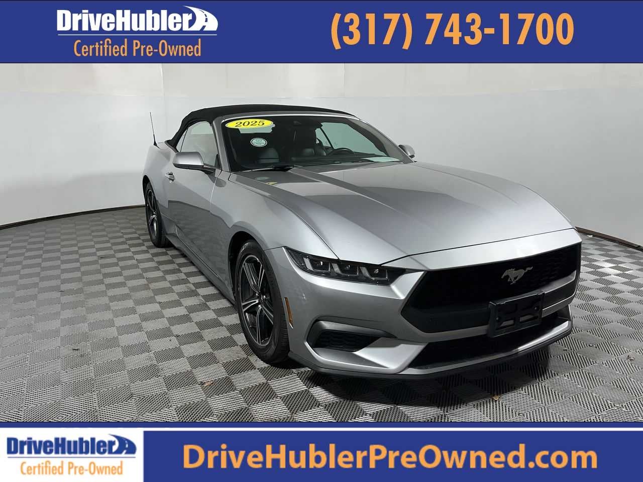 2025 Ford Mustang EcoBoost Premium in Iconic Silver — front three-quarter view