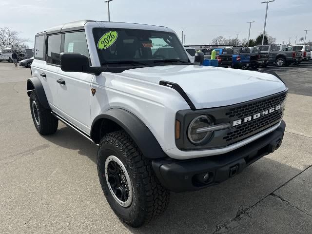 2026 Ford Bronco Badlands in Oxford White — front three-quarter view