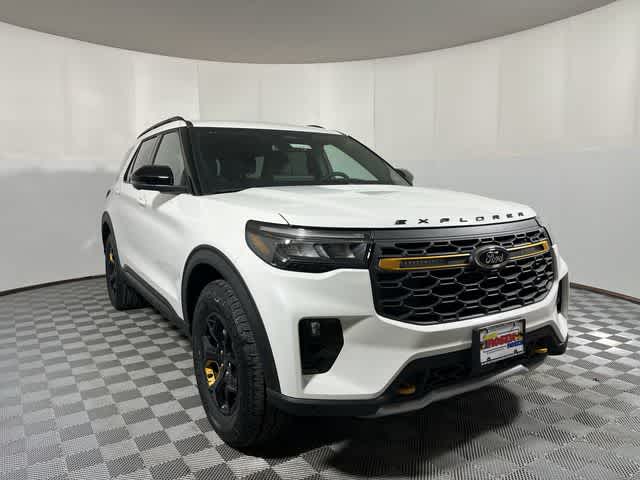2026 Ford Explorer Tremor in Star White Metallic Tri-Coat — front three-quarter view